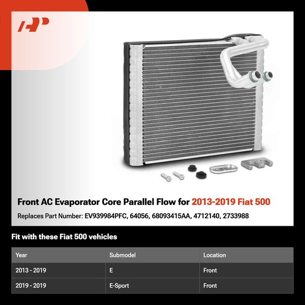 Front AC Evaporator Core Parallel Flow for 2013-2019 Fiat 500