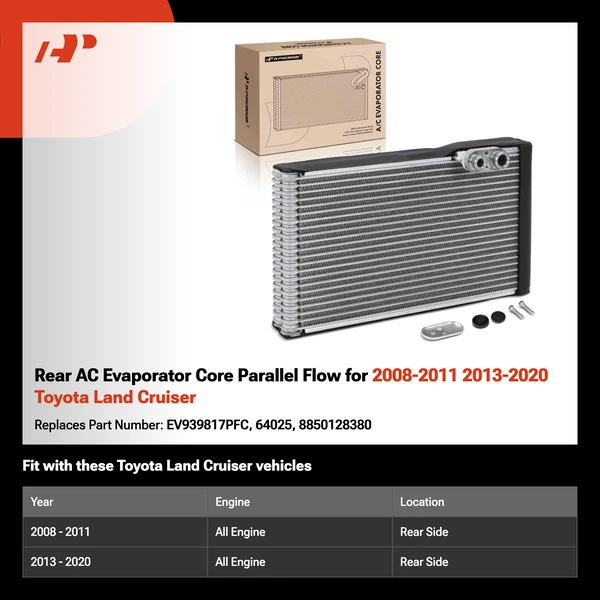 Rear AC Evaporator Core Parallel Flow for 2008-2011 2013-2020 Toyota Land Cruiser