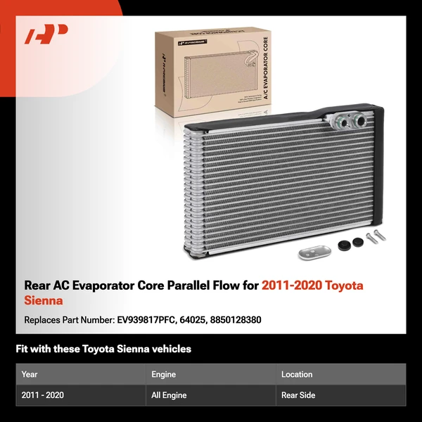 Rear AC Evaporator Core Parallel Flow for 2011-2020 Toyota Sienna