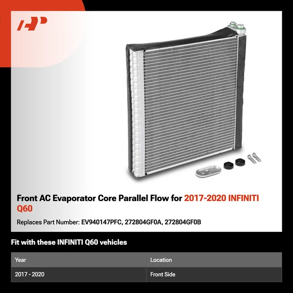 Front AC Evaporator Core Parallel Flow for 2017-2020 INFINITI Q60