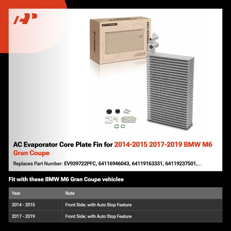 AC Evaporator Core Plate Fin for 2014-2015 2017-2019 BMW M6 Gran Coupe