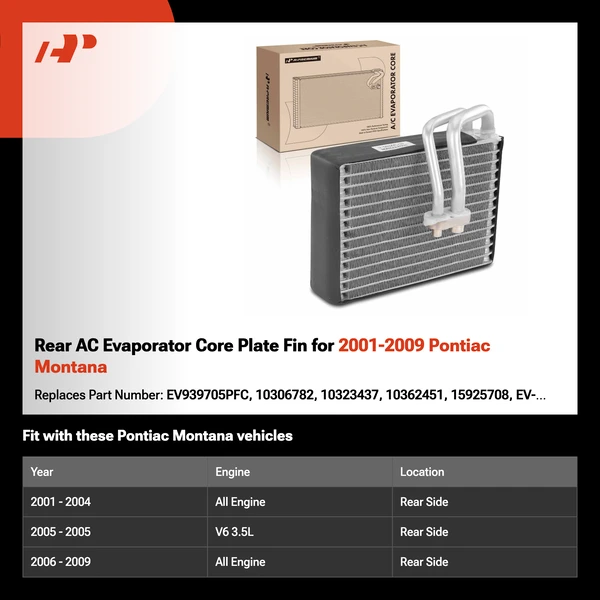 Rear AC Evaporator Core Plate Fin for 2001-2009 Pontiac Montana