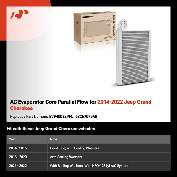 AC Evaporator Core Parallel Flow for 2014-2022 Jeep Grand Cherokee