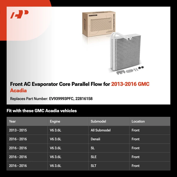 Front AC Evaporator Core Parallel Flow for 2013-2016 GMC Acadia