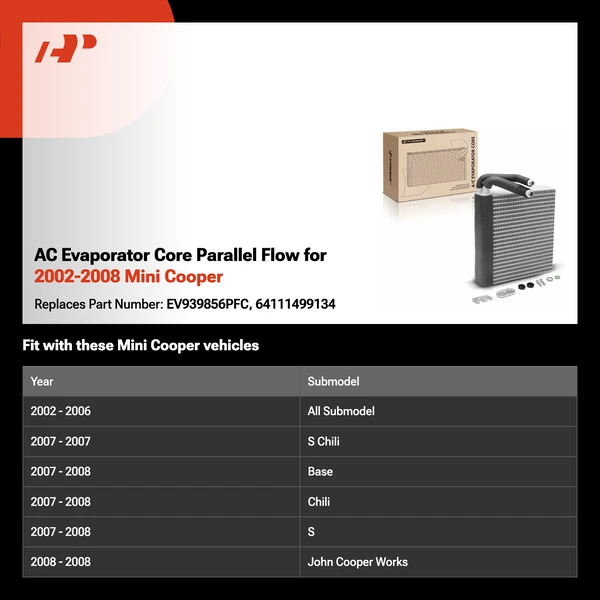 AC Evaporator Core Parallel Flow for 2002-2008 Mini Cooper
