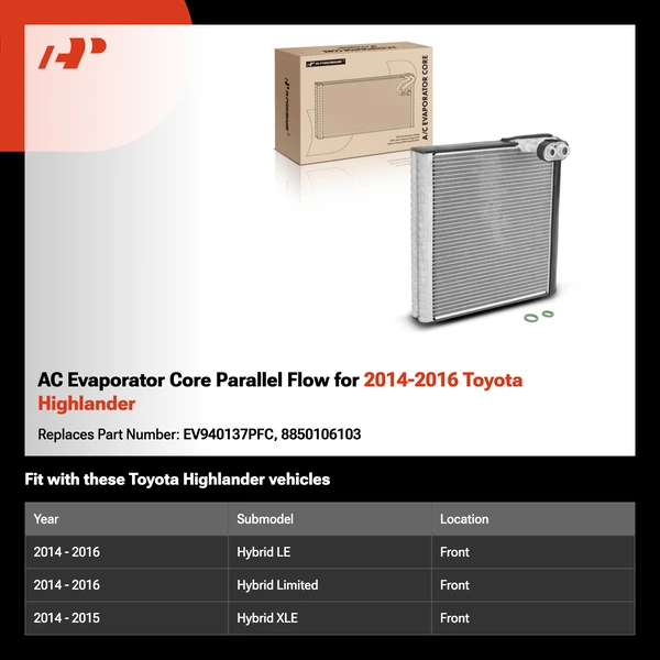 AC Evaporator Core Parallel Flow for 2014-2016 Toyota Highlander