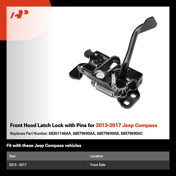 Front Hood Latch Lock with Pins for 2013-2017 Jeep Compass