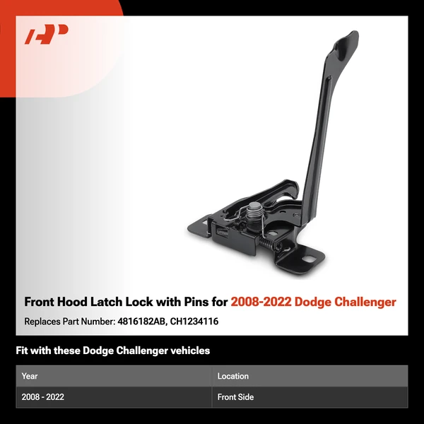 Front Hood Latch Lock with Pins for 2008-2022 Dodge Challenger