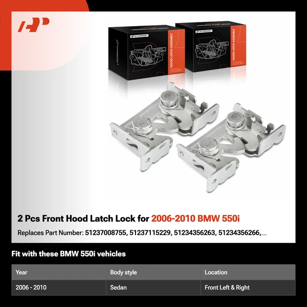 2 Pcs Front Hood Latch Lock for 2006-2010 BMW 550i