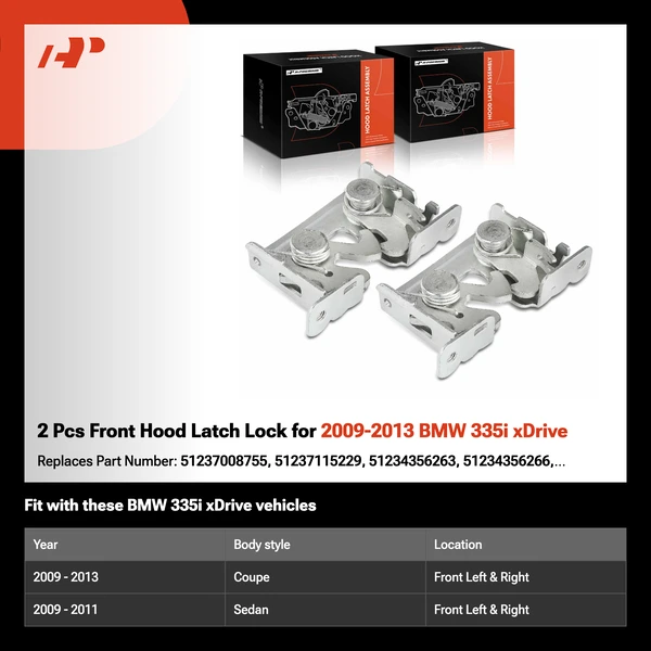 2 Pcs Front Hood Latch Lock for 2009-2013 BMW 335i xDrive