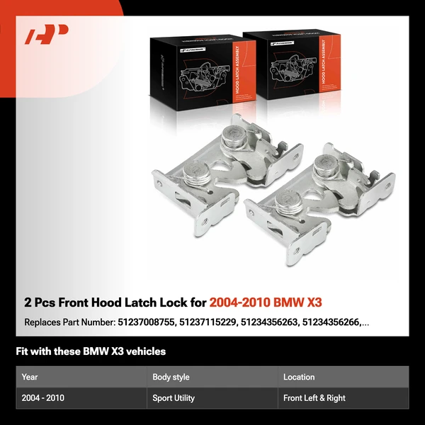 2 Pcs Front Hood Latch Lock for 2004-2010 BMW X3