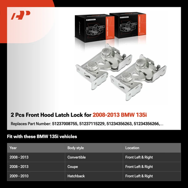 2 Pcs Front Hood Latch Lock for 2008-2013 BMW 135i