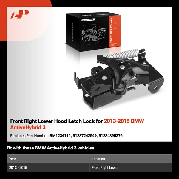 Front Right Lower Hood Latch Lock for 2013-2015 BMW ActiveHybrid 3