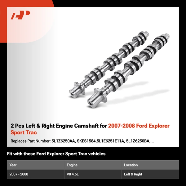 2 Pcs Left & Right Engine Camshaft for 2007-2008 Ford Explorer Sport Trac