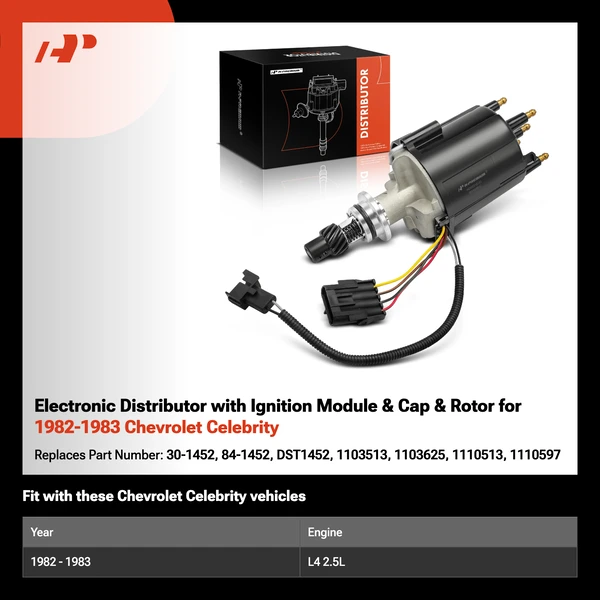 Electronic Distributor with Ignition Module & Cap & Rotor for 1982-1983 Chevrolet Celebrity