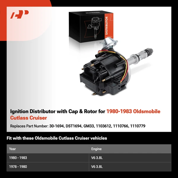 Ignition Distributor with Cap & Rotor for 1980-1983 Oldsmobile Cutlass Cruiser