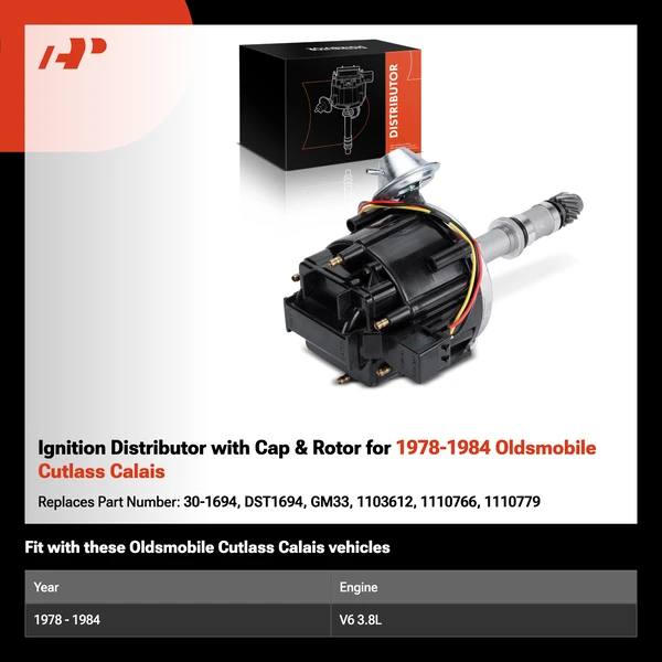 Ignition Distributor with Cap & Rotor for 1978-1984 Oldsmobile Cutlass Calais