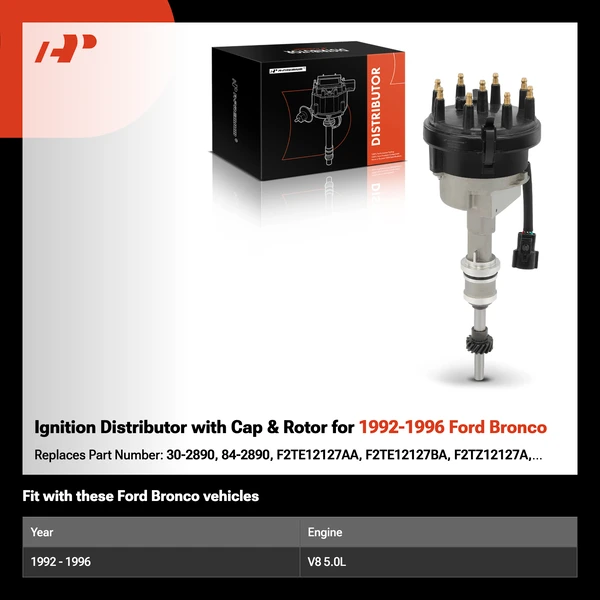 Ignition Distributor with Cap & Rotor for 1992-1996 Ford Bronco