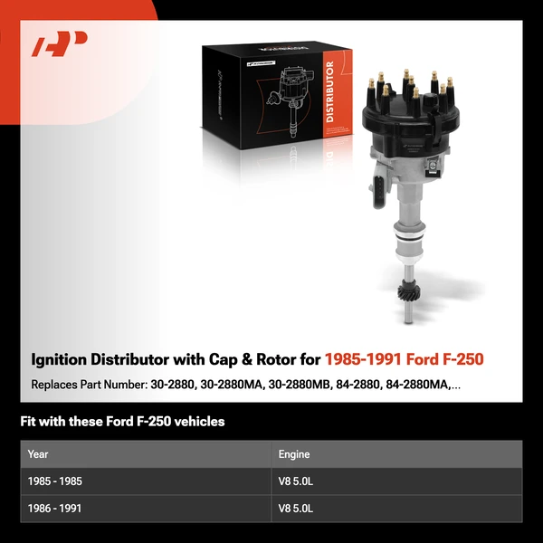 Ignition Distributor with Cap & Rotor for 1985-1991 Ford F-250