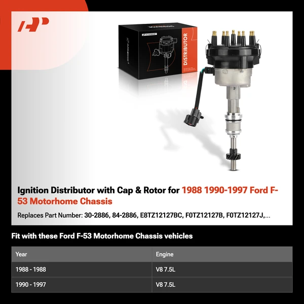 Ignition Distributor with Cap & Rotor for 1988 1990-1997 Ford F-53 Motorhome Chassis