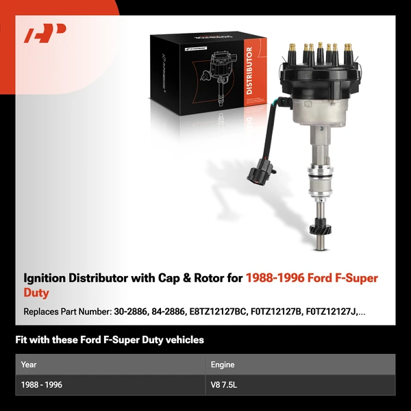 Ignition Distributor with Cap & Rotor for 1988-1996 Ford F-Super Duty