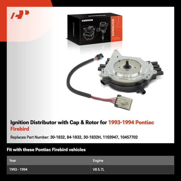Ignition Distributor with Cap & Rotor for 1993-1994 Pontiac Firebird
