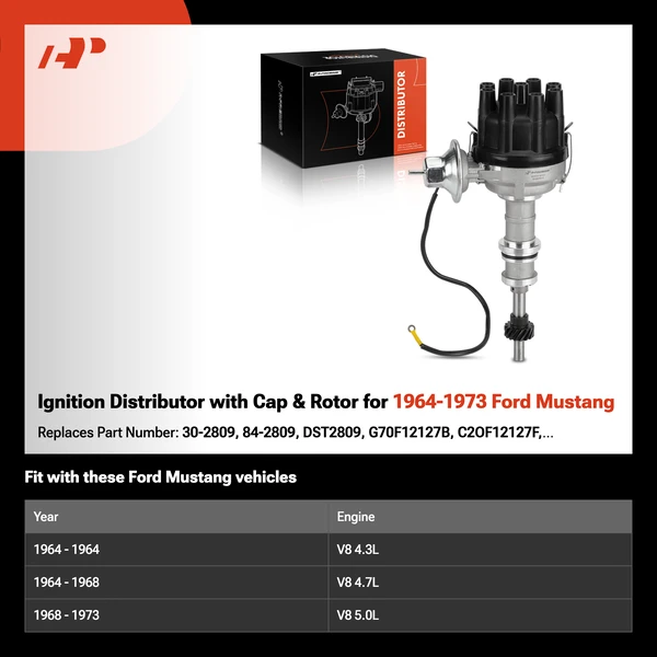 Ignition Distributor with Cap & Rotor for 1964-1973 Ford Mustang