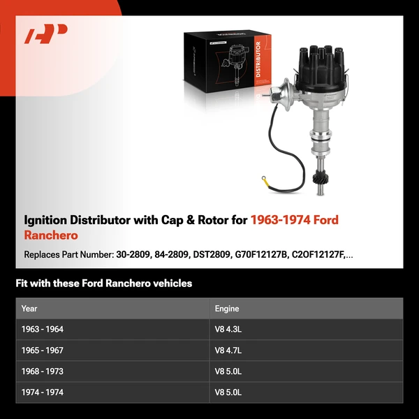 Ignition Distributor with Cap & Rotor for 1963-1974 Ford Ranchero