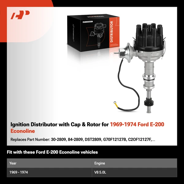 Ignition Distributor with Cap & Rotor for 1969-1974 Ford E-200 Econoline