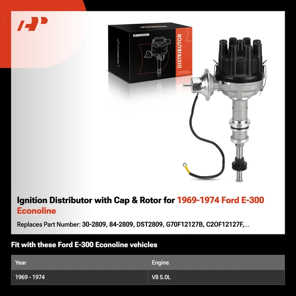 Ignition Distributor with Cap & Rotor for 1969-1974 Ford E-300 Econoline