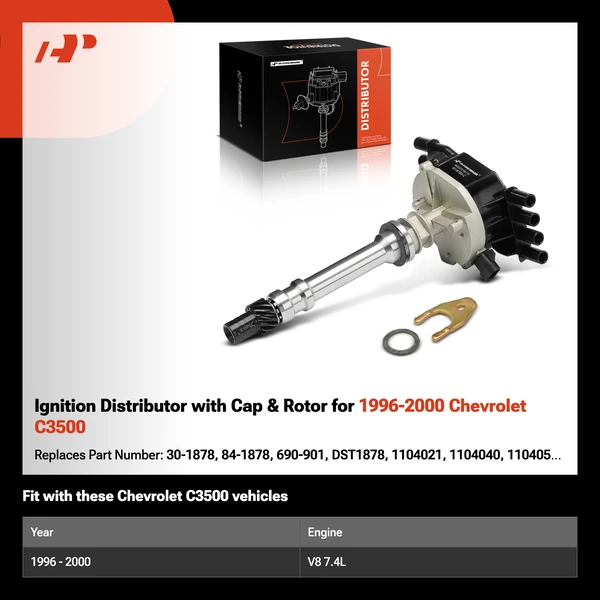 Ignition Distributor with Cap & Rotor for 1996-2000 Chevrolet C3500