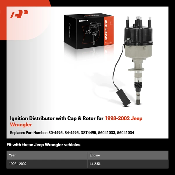 Ignition Distributor with Cap & Rotor for 1998-2002 Jeep Wrangler