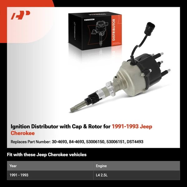 Ignition Distributor with Cap & Rotor for 1991-1993 Jeep Cherokee