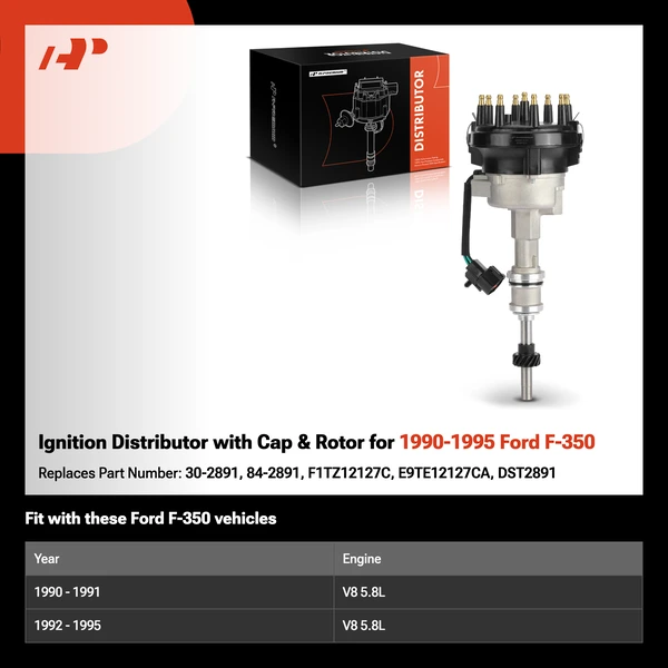 Ignition Distributor with Cap & Rotor for 1990-1995 Ford F-350