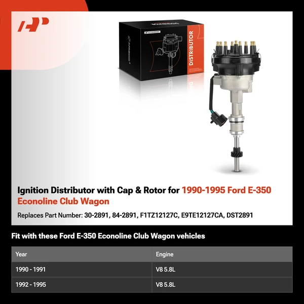 Ignition Distributor with Cap & Rotor for 1990-1995 Ford E-350 Econoline Club Wagon
