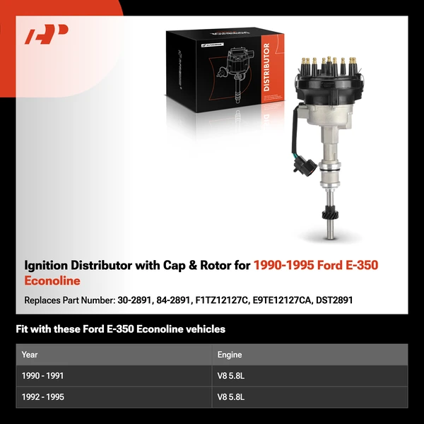 Ignition Distributor with Cap & Rotor for 1990-1995 Ford E-350 Econoline