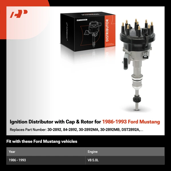 Ignition Distributor with Cap & Rotor for 1986-1993 Ford Mustang