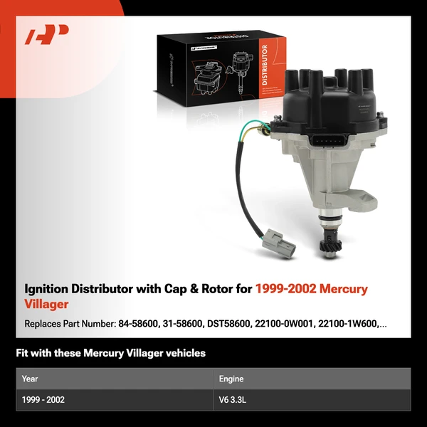 Ignition Distributor with Cap & Rotor for 1999-2002 Mercury Villager