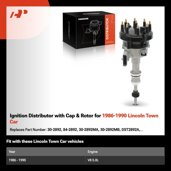 Ignition Distributor with Cap & Rotor for 1986-1990 Lincoln Town Car