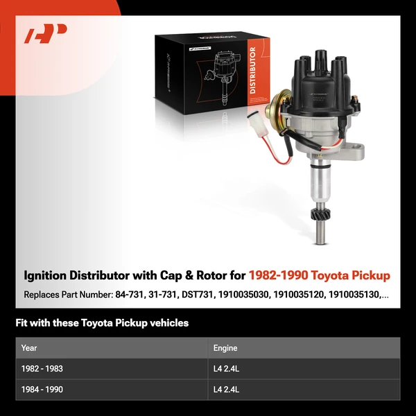 Ignition Distributor with Cap & Rotor for 1982-1990 Toyota Pickup