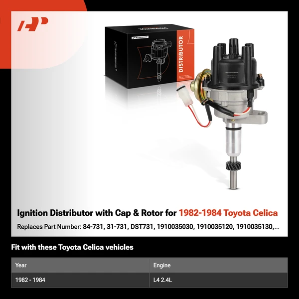 Ignition Distributor with Cap & Rotor for 1982-1984 Toyota Celica