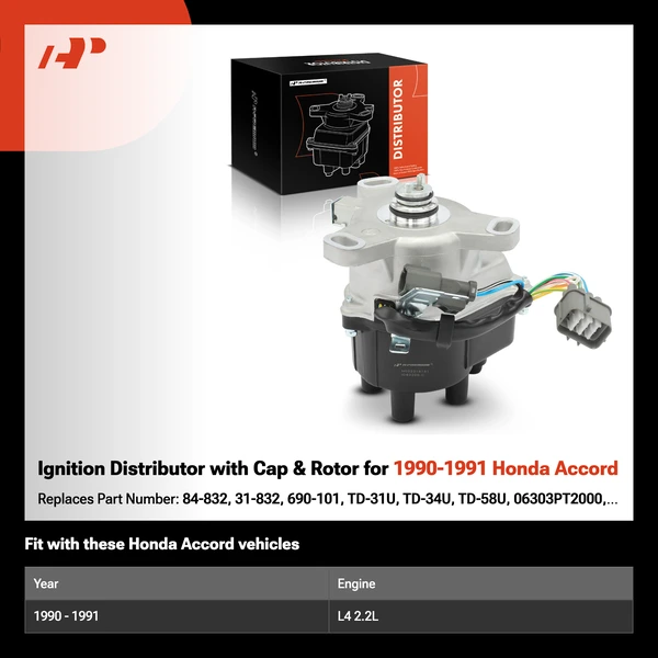 Ignition Distributor with Cap & Rotor for 1990-1991 Honda Accord