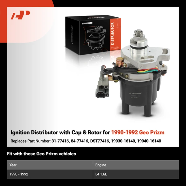 Ignition Distributor with Cap & Rotor for 1990-1992 Geo Prizm