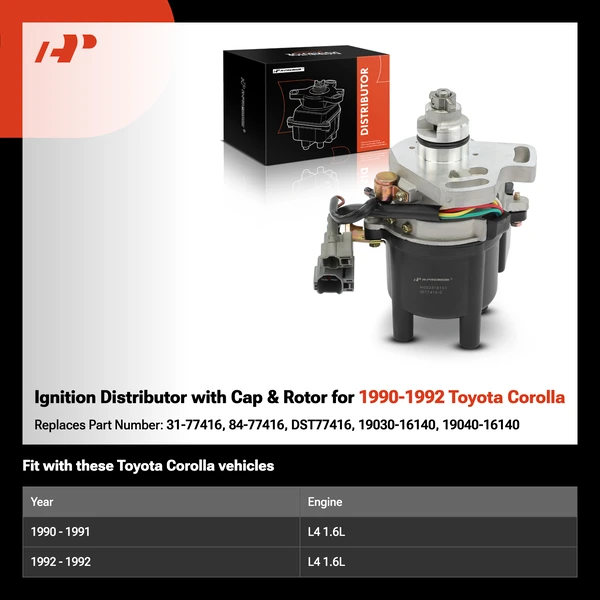 Ignition Distributor with Cap & Rotor for 1990-1992 Toyota Corolla