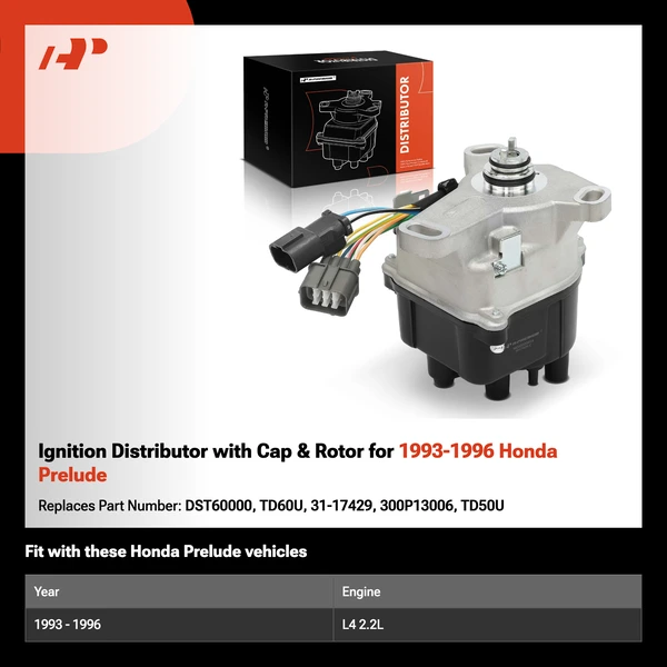 Ignition Distributor with Cap & Rotor for 1993-1996 Honda Prelude