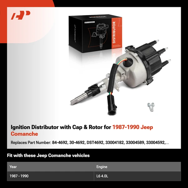 Ignition Distributor with Cap & Rotor for 1987-1990 Jeep Comanche