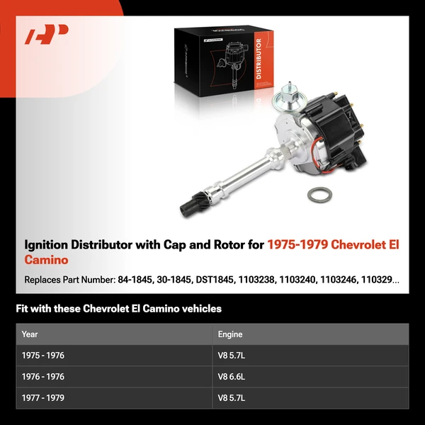 Ignition Distributor with Cap and Rotor for 1975-1979 Chevrolet El Camino