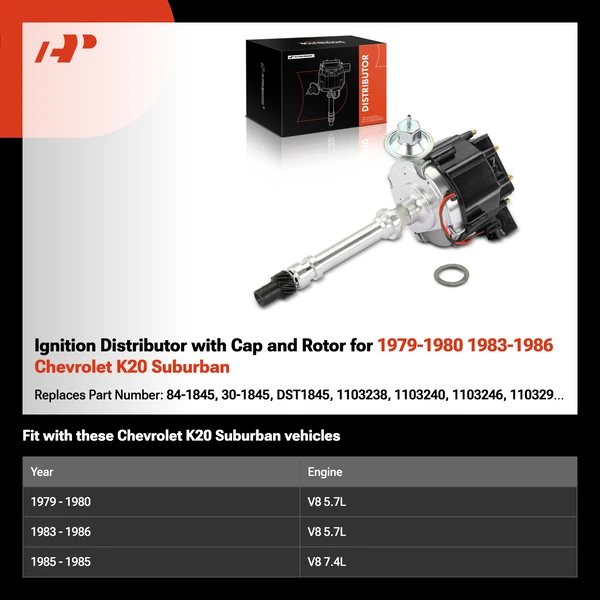 Ignition Distributor with Cap and Rotor for 1979-1980 1983-1986 Chevrolet K20 Suburban