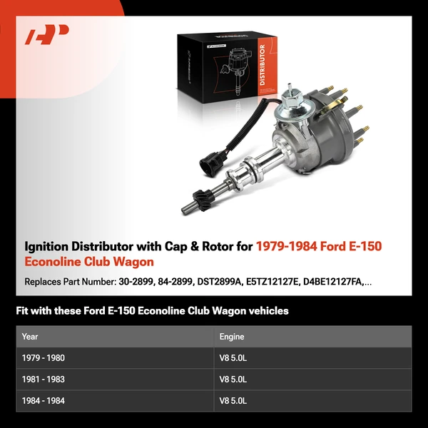 Ignition Distributor with Cap & Rotor for 1979-1984 Ford E-150 Econoline Club Wagon