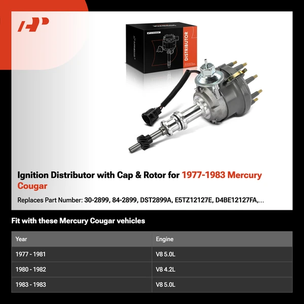 Ignition Distributor with Cap & Rotor for 1977-1983 Mercury Cougar